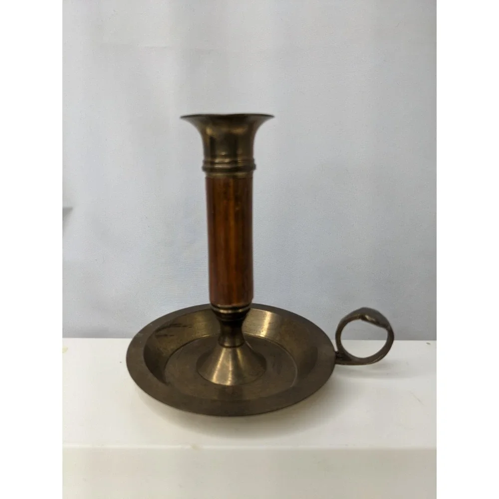 Brass Candlestick‎ Candle Holder Wooden 4.25 Inch Finger Hold